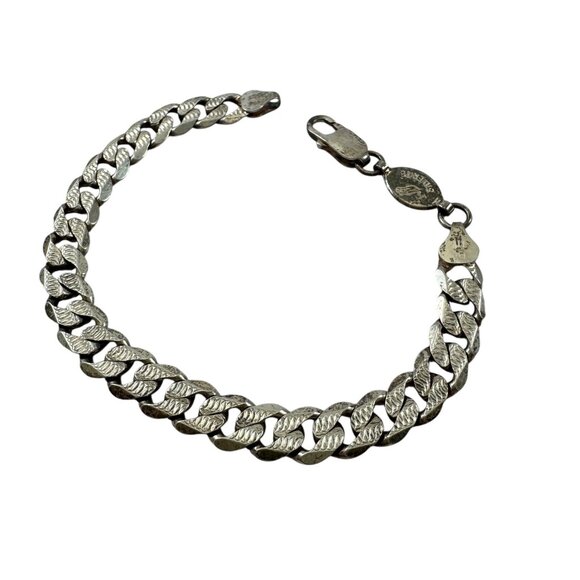 Silverite Bracelet Sterling Silver Flat Cuban Curb Chain Vintage 1970s Italy - Picture 1 of 7